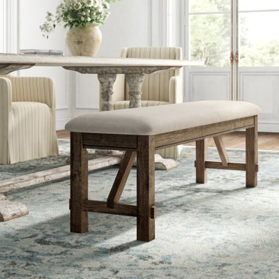 Gigi 60" Solid Wood and Upholstered Farmhouse Dining Bench