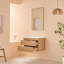 Meuble-lavabo flottant 30 po avec lavabo en céramique. Finition noyer naturel. Entièrement assemblé. Rangement pratique. Contreplaqué. Installation facile. Surface propre. Tiroirs stratifiés pour meubles de salle de bain.