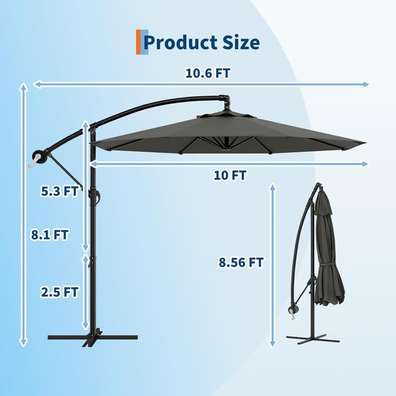 Parasol de patio décalé, parasol en porte-à-faux avec réglage facile de l'inclinaison et de la levée, Polyester gris