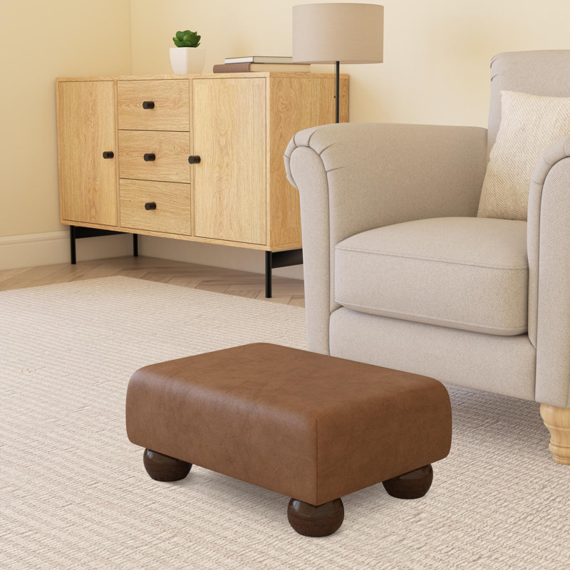 Collado Wood Bun Feet, Tan Beige, Italian Leather, Mahogany