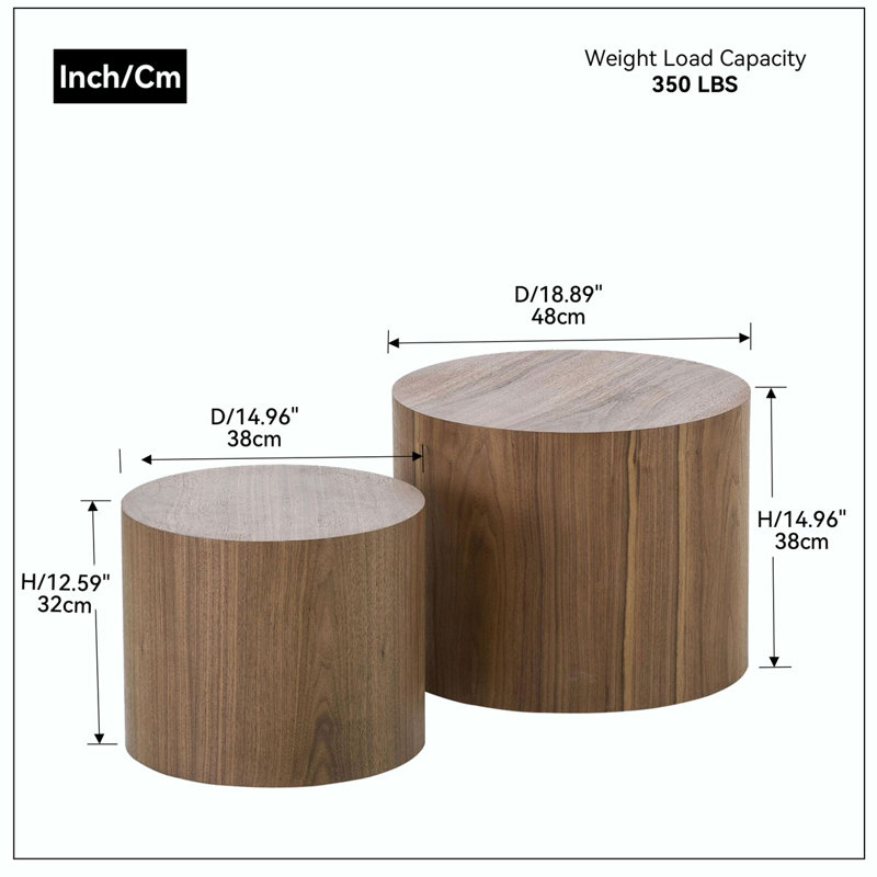 Ensemble de tables basses rondes en bois, Noyer