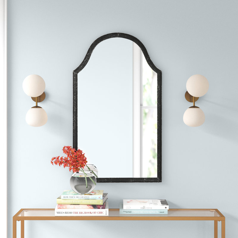 Curved Top Black and Silver Rectangular Wall Mirror