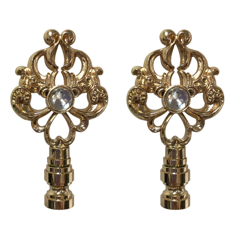 Floral Filigree Lamp Finial, Polished Brass