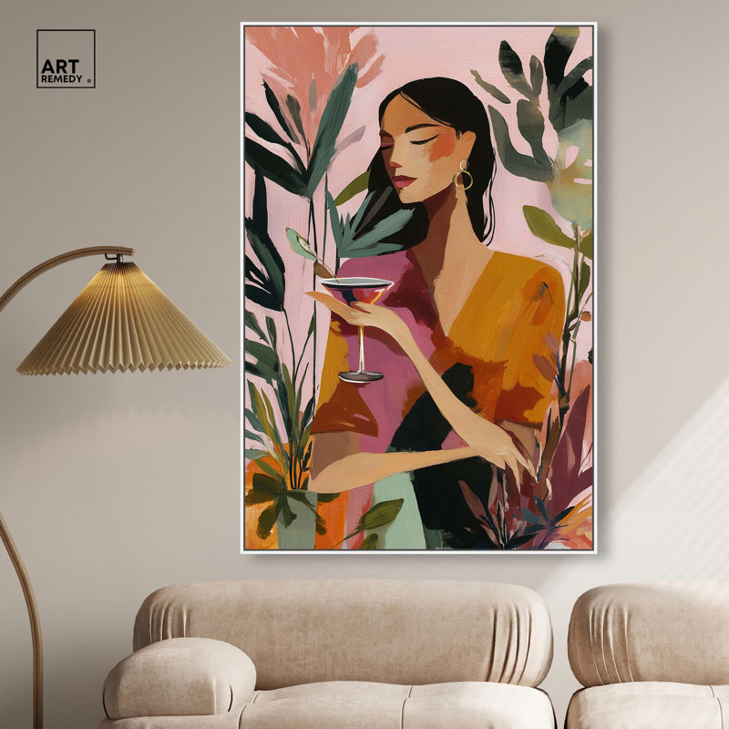 "Drinks and Plants", reproduction d'art sur toile par Art Remedy, cadre blanc, 36 x 54, H 55 po x l 37 po, Cadre blanc
