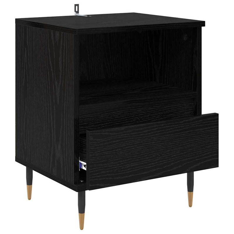 40cm W Manufactured Wood Bedside Table, Black Oak