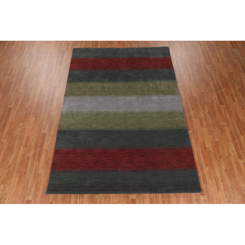 Green Striped Gabbeh Oriental Area Rug 7x10
