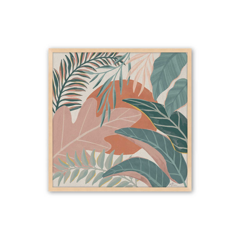 Feuilles tropicales I, H 13,5 po x l 13,5 po, Cadre ouvert en érable brut