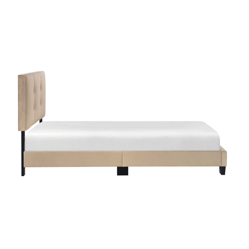 Lit plateforme réglable avec tête de lit simple en velours brun et capitonnage