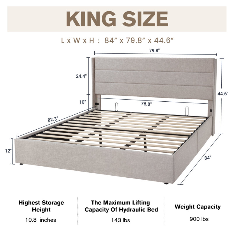 Braya Hydraulic Lift Up Storage Upholstered Platform Bed