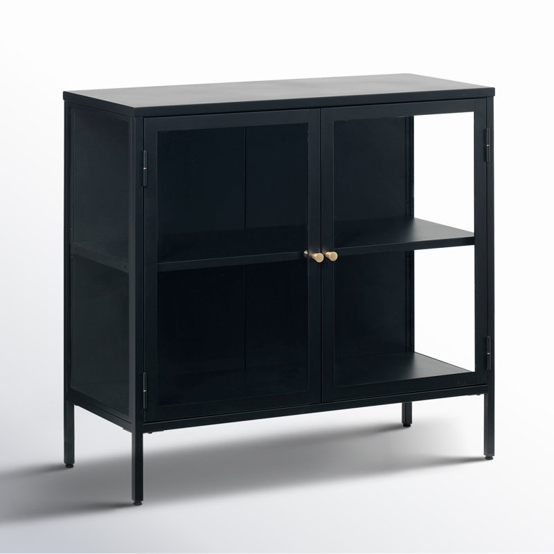 Black and Gold Metal Glass-Paned Storage Cabinet
