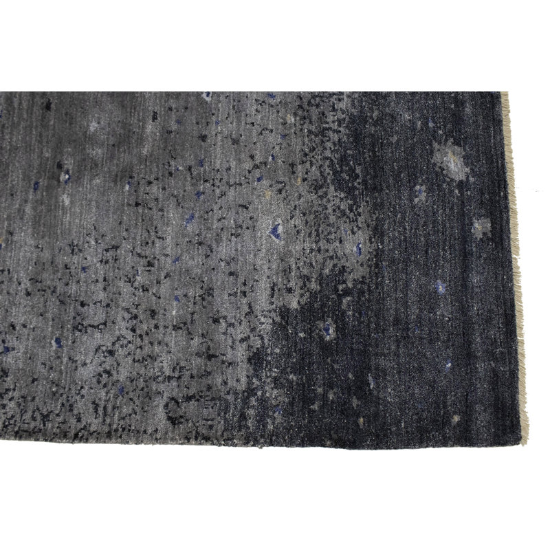 Tapis gris anthracite abstrait noué à la main