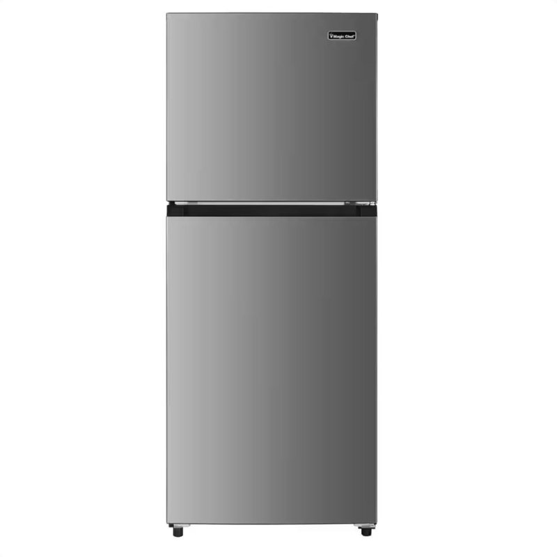 Magic Chef 10,1 pieds cubes Réfrigérateur avec congélateur supérieur en acier platine, Gris