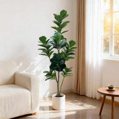 5 ft Artificial Fiddle Leaf Fig Tree with Planter Pot, Faux Floor Plant with Realistic Trunk & Textured Leaves