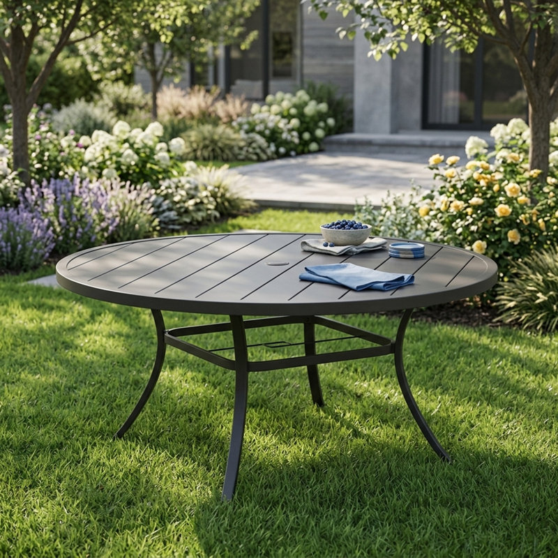 60" Patio Metal Round Dining Table, Black