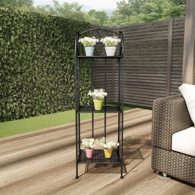Support pour plante Peirce - présentoir de jardin vertical à 3 niveaux avec tablettes décalées, Noir