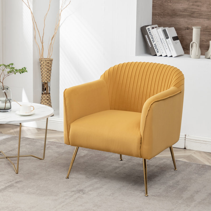 Raziye Velvet Barrel Chair, Mustard Yellow
