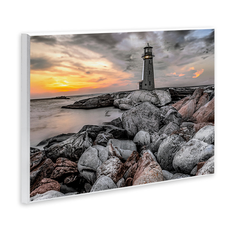 Plaque murale "Phare au coucher du soleil", design par Norm Stelfox, H 13 po x l 19 po