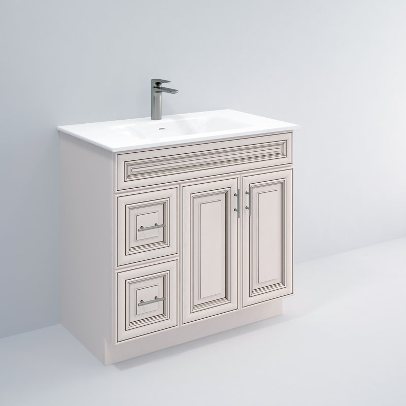 Armoire de meuble-lavabo 36 po avec tiroirs en blanc antique