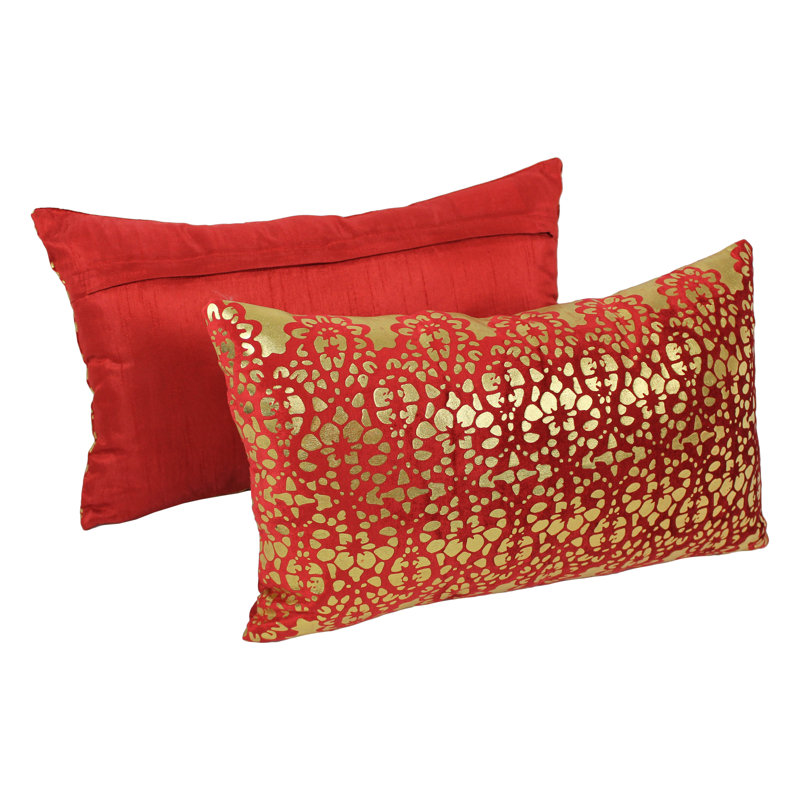 Appliqued Cotton Throw Pillow, Crimson / Gold