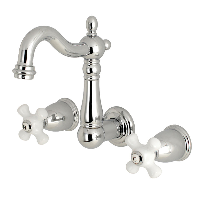 Kingston Brass Heritage Two-Handle 3-Hole Wall Mount Bathroom Faucet, Polished Chrome