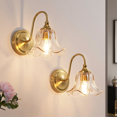 Appliques murales à bras rétro avec abat-jour en verre câblé, ampoules incluses