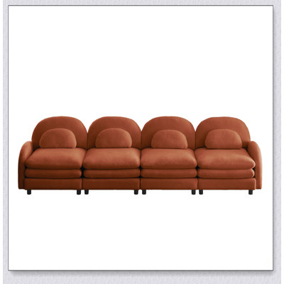 Canapé 4 places en tissu Teddy doux comme un nuage, dossier et accoudoirs incurvés avec coussins lombaires, canapé modulable avec coussin double couche de soutien