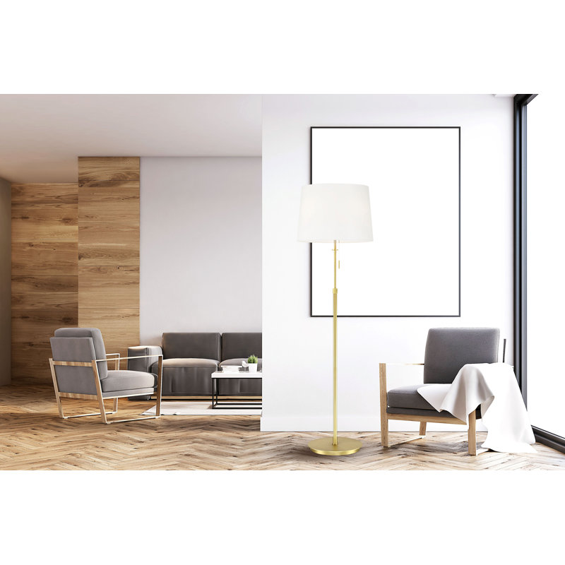 Shapiro 71'' Traditional Floor Lamp, Satin Brass, White