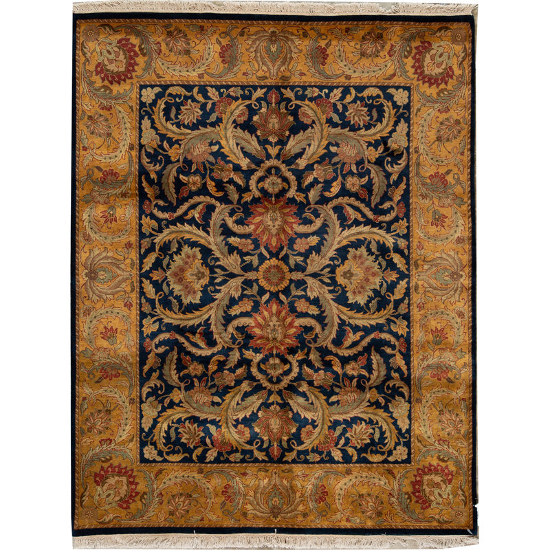 Tapis bleu et doré de haute qualité noué à la main