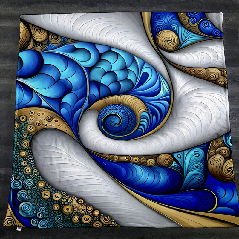 Throw Blanket, 51" W x 60" L, Abstract, Gray/Blue/Tan