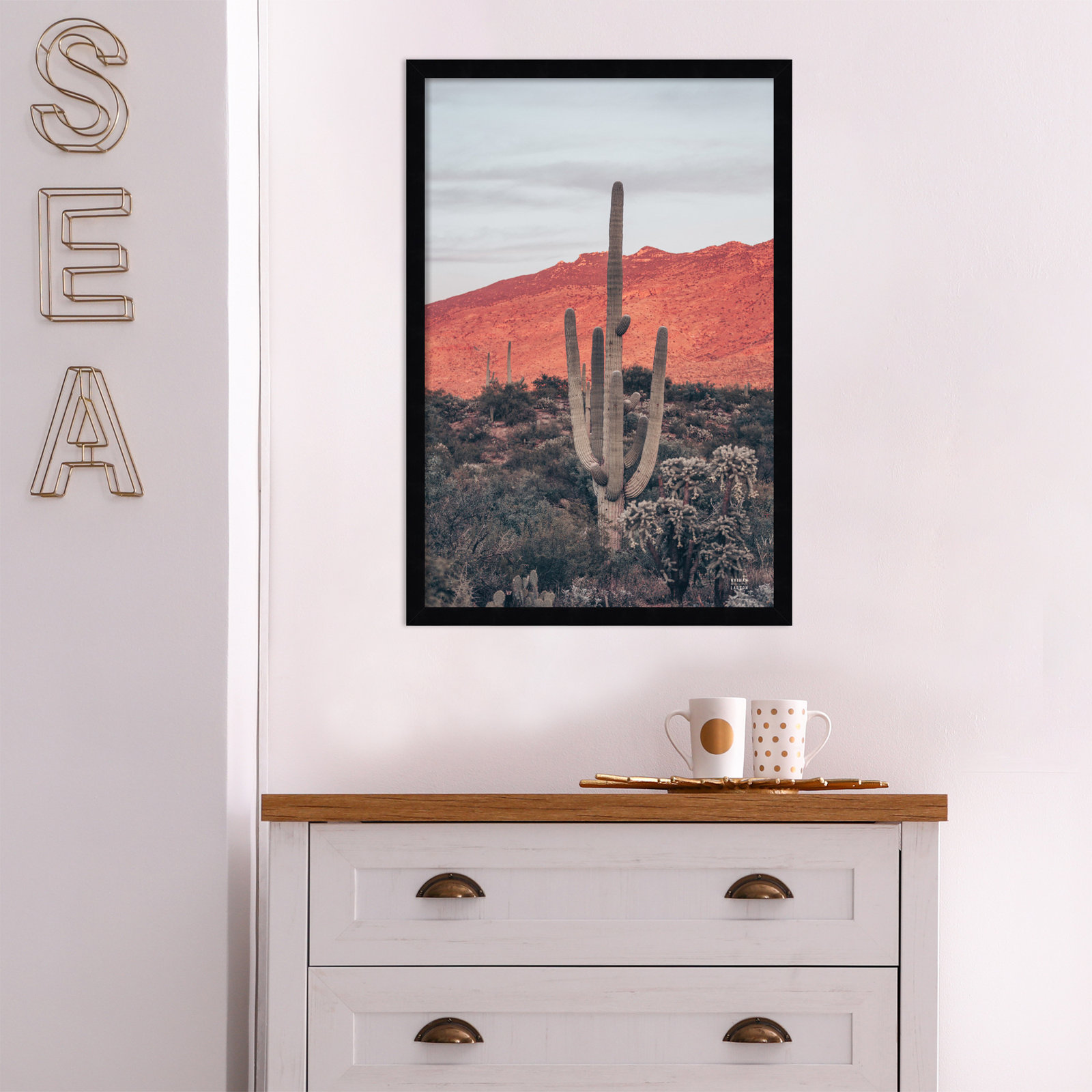 Sunsets and Saguaros Desert Photo Print, Black, 25" H x 17" W x 1" D