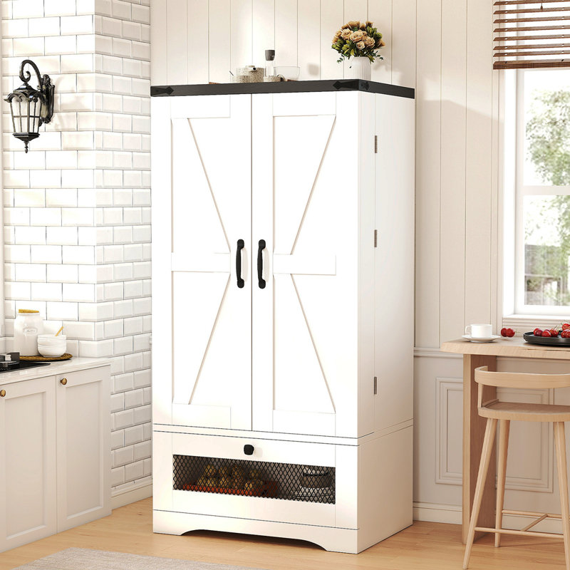 Armoire de rangement de style réfrigérateur - Organisateur de garde-manger de 47 po de hauteur avec portes doubles et tiroirs pour épices, aliments secs et batterie de cuisine, 23,1 po x 15,8 po