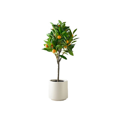 Artificial Orange Tree In Pot – Faux Citrus Fruit Plant With Decorative Oranges For Indoor Floor Decor, Living Room, Kitchen, Entryway, Or Office Display, 7" Diameter & 30" Tall