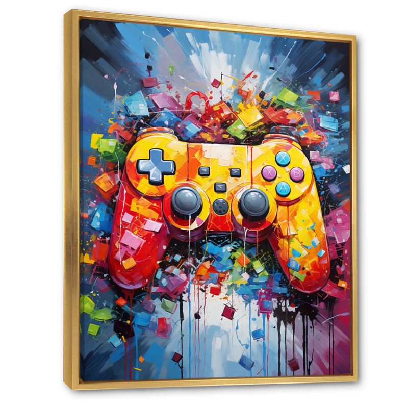 Jeu vidéo Pixel Pop II - Jeux vidéo, art mural, Cadre flottant doré, H 32 po x l 24 po x P 1 po