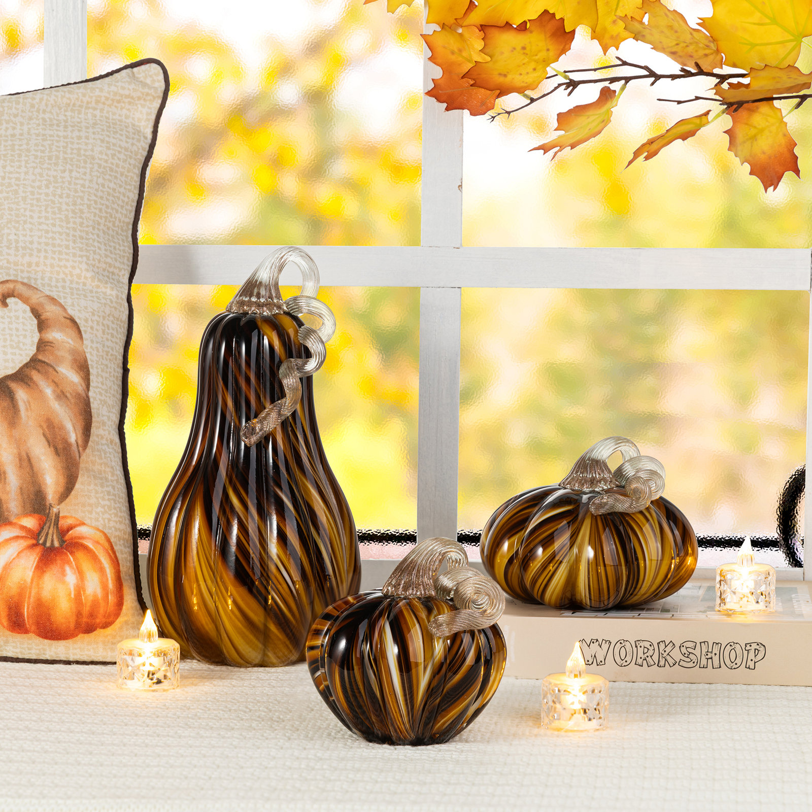 Striped Glass Pumpkin, Brown