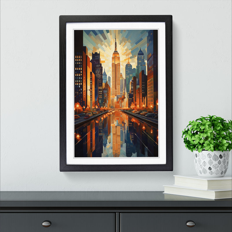 New York Deco - Single Picture Frame Print on Wood, Black , 64cm H x 46cm W x 2cm D