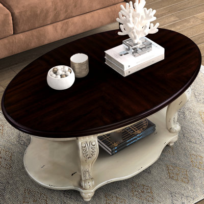 Table basse de salon en bois massif de 42 po, 2 tablettes supplémentaires, beige et abat-jour, table ovale facile à assembler pour plus d'élégance, bois, tablette, lueur, simple