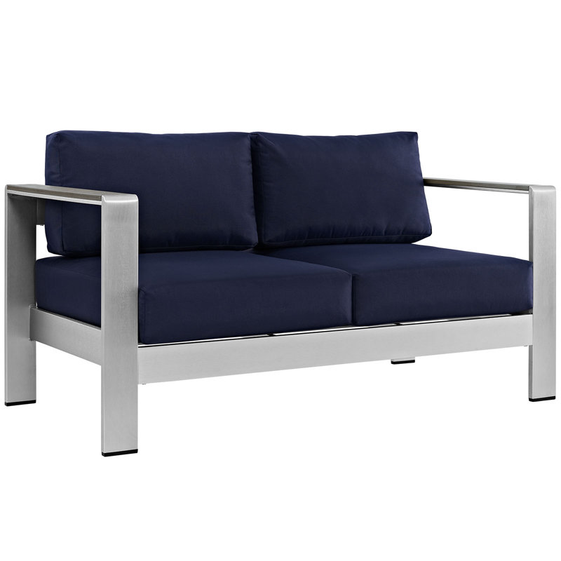 Silver Navy Aluminum Outdoor Patio Loveseat with Cushions