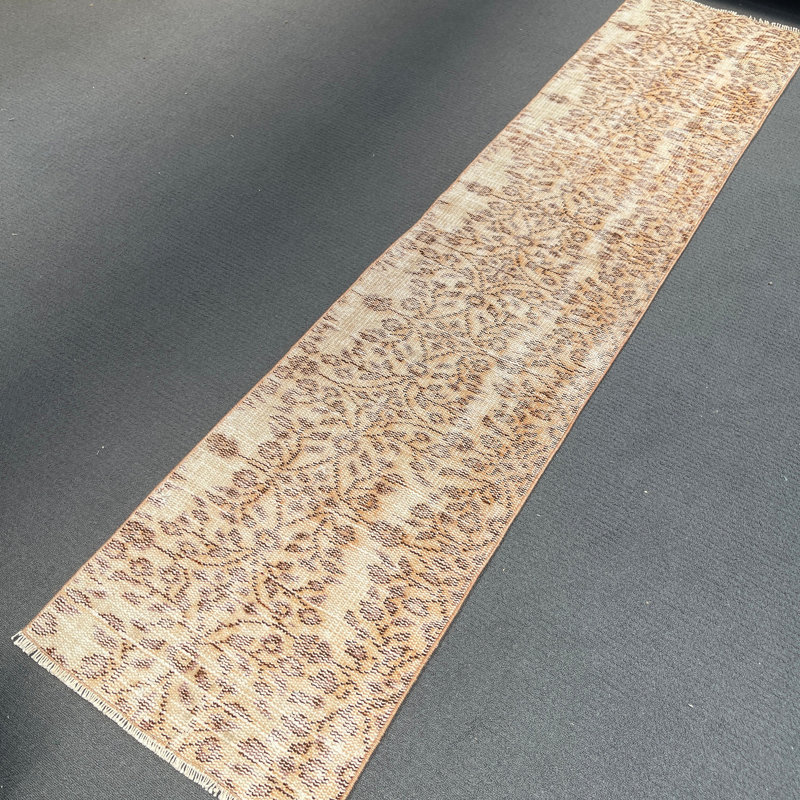 Modern Wool Patchwork Runner Rug, 20.9x93.3 Inches Beige Rug