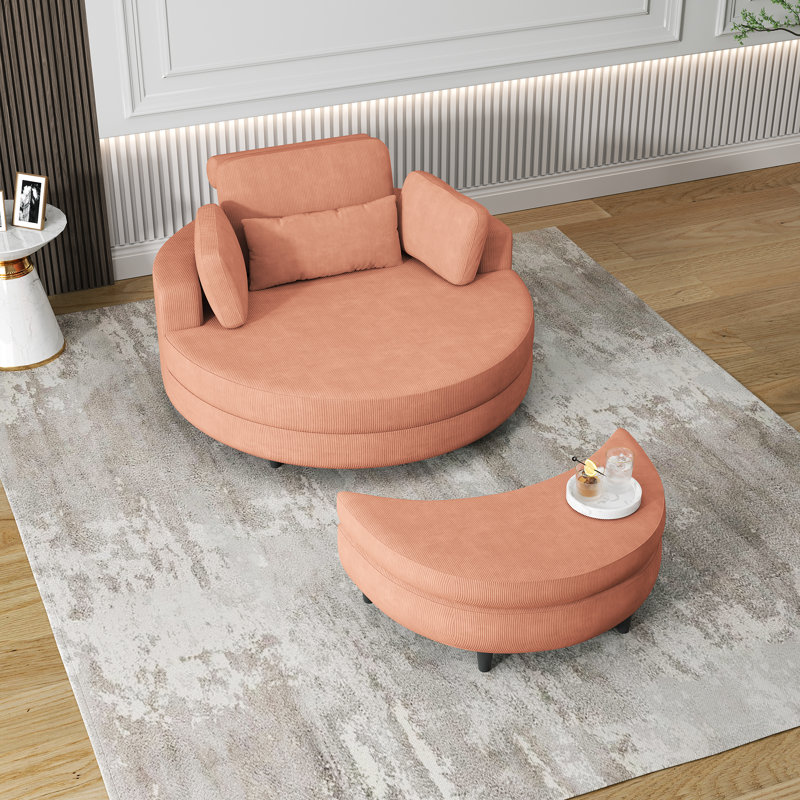 Modern 51.2” single couch soft sofa chair with footrest for living room and office, Orrange Corduroy
