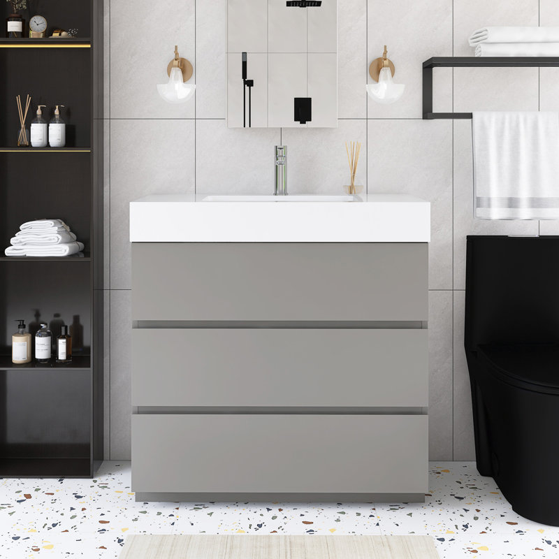 Meuble-lavabo simple 36 po avec plateau en résine, Gris