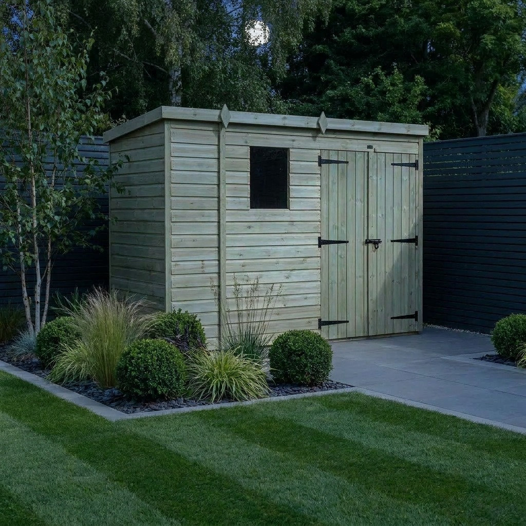 Total Sheds 9ft x 4ft Pent Garden Shed - Double Door - With Windows - Pressure Treated Timber - UK Manufactured