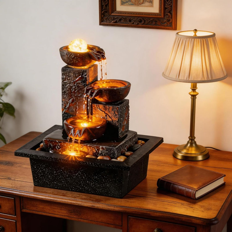 Trois bols avec boule rotative faisant couler une fontaine de table Home Decor