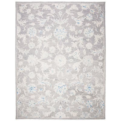 Crown Floral Handmade Flatweave Wool Grey/Ivory Area Rug