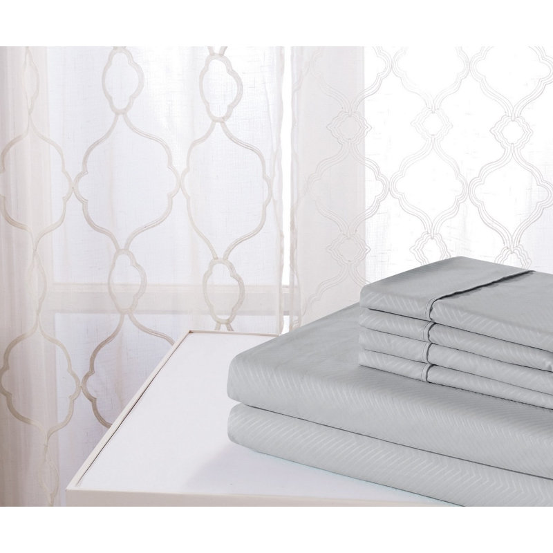 Bamboo Luxury Chevron Embossed 4-Piece Sheet Set, King Sheet Set + Fitted Sheet + 2 Pillowcases, Silver