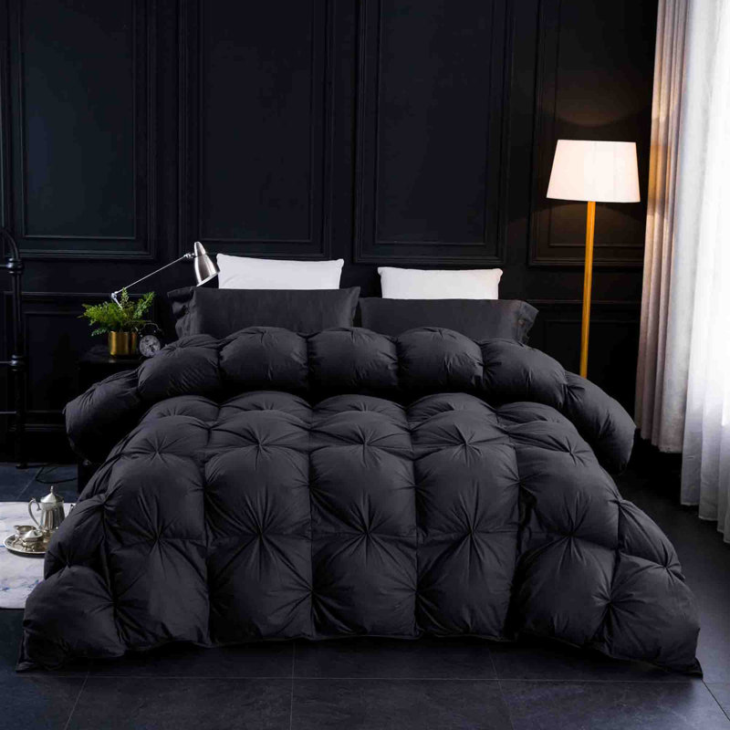 Luxurious Black/Gray Queen Goose Down Cotton Comforter