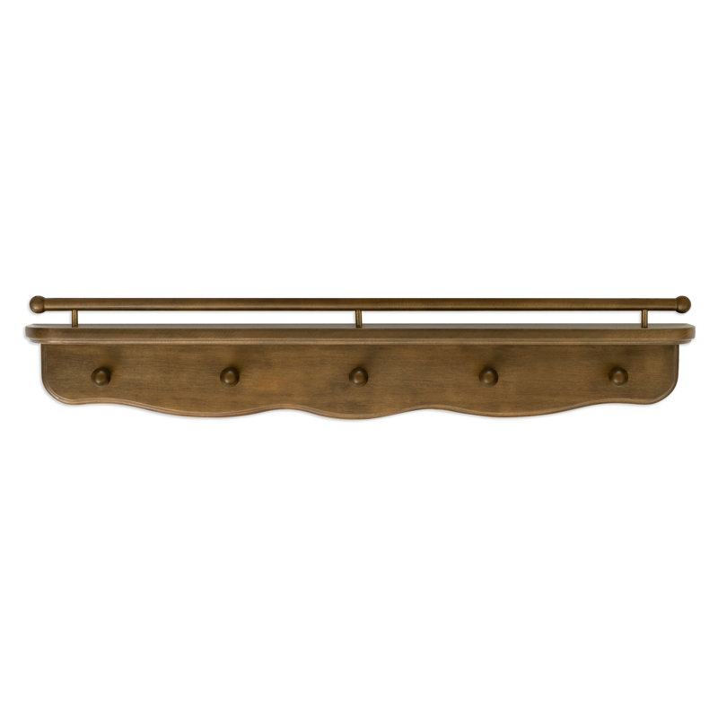 Liberty 31" Wall Shelf with Hooks, Natural Walnut
