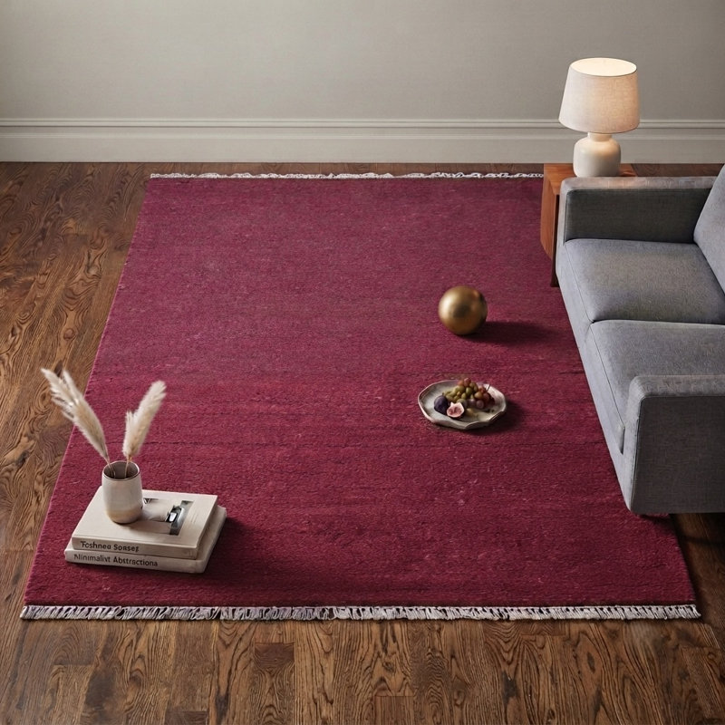 Tapis intérieur rose tissé à la main en coton et polyester, Rectangle de 5 pi x 8 pi