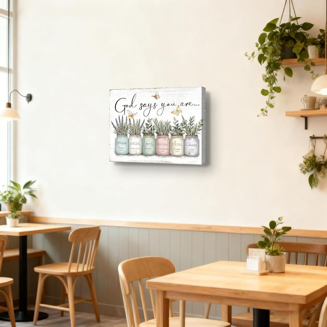 Inspirational Bible Verse Wall Art God Says You Are Sayings Wall Decort Christian Gift Quotes Painting Scripture Pictures Print Flowers In Mason Jar P