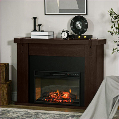 Foyer électrique, radiateur autoportant traditionnel 47,25 po avec manteau de cheminée, 1400 W, télécommande, minuterie | Noyer brun | Panneau de particules