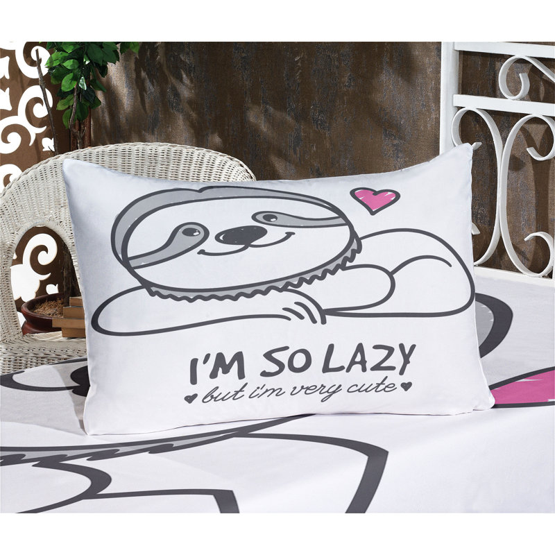 Drap-housse et coussin décoratif paresseux Ambesonne, gris et rose, Ensemble de draps pour très grand lit + 4 taies d
